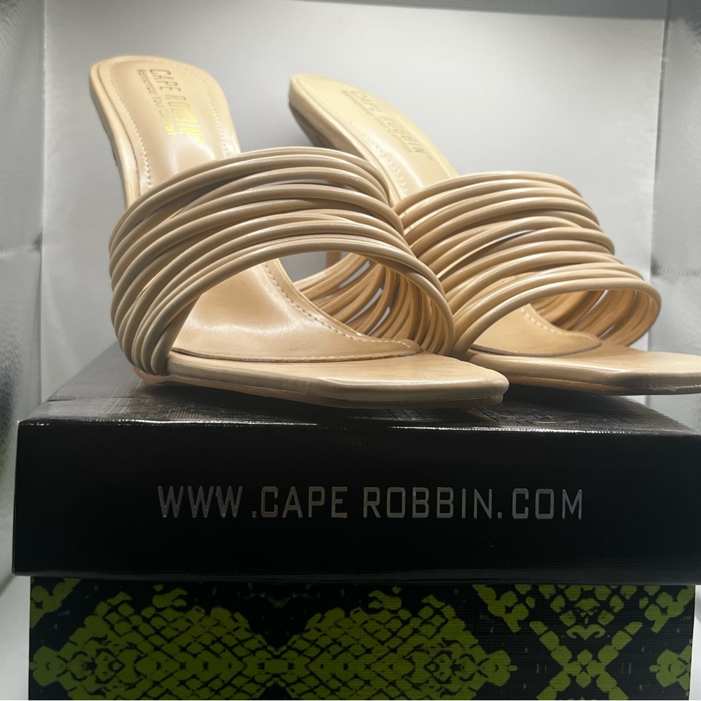 Beige brand new with box straps mule heels